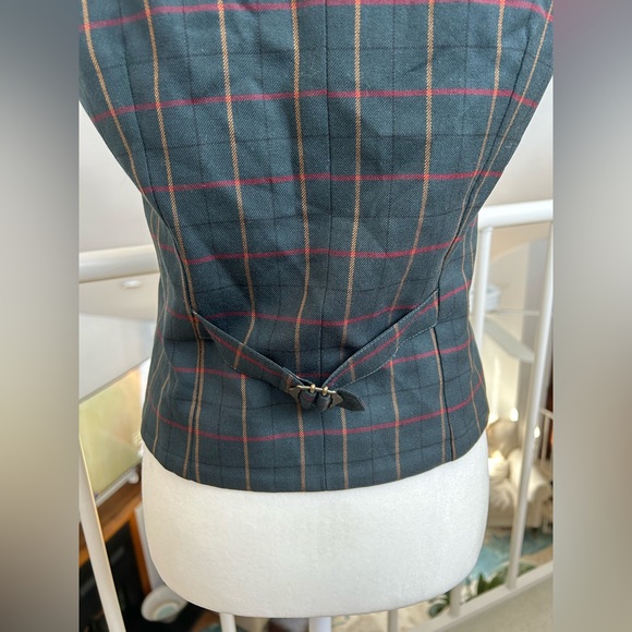 Womens vintage Dark Green Plaid Waistcoat Size S DAKS London made In Japan Wool - Picture 4 of 12